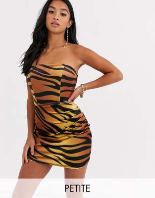 John Zack Petite velvet bandeau micro mini dress in zebra print