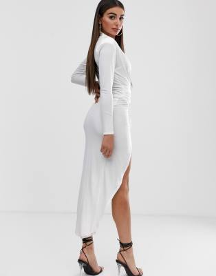 white ruched maxi dress