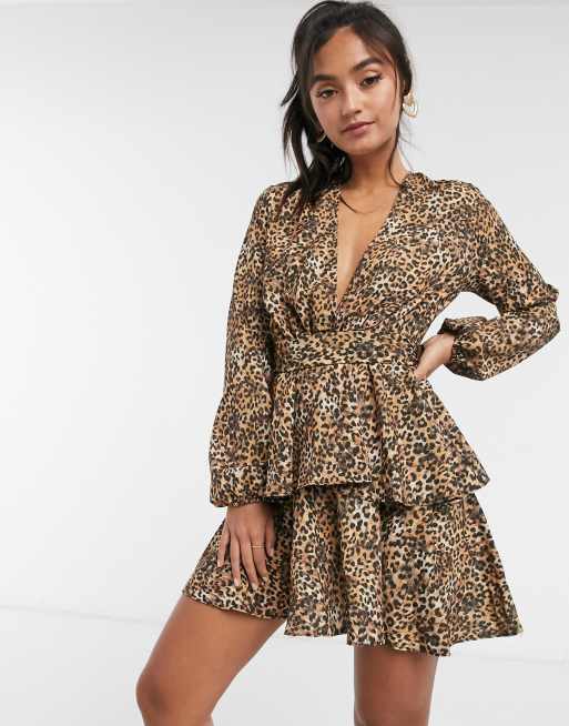 Download John Zack plunge front skater dress in leopard print | ASOS