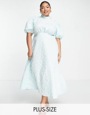 John Zack Plus backless puff sleeve dress in baby blue