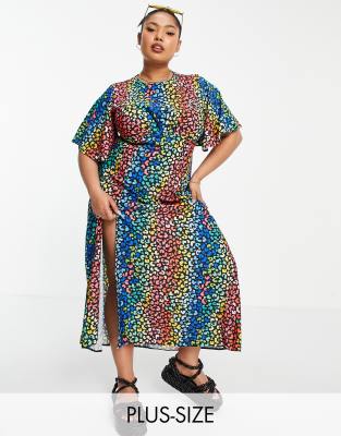 John Zack Plus Exclusive Flutter Sleeve Midi Dress In Multi Leopard Print ModeSens