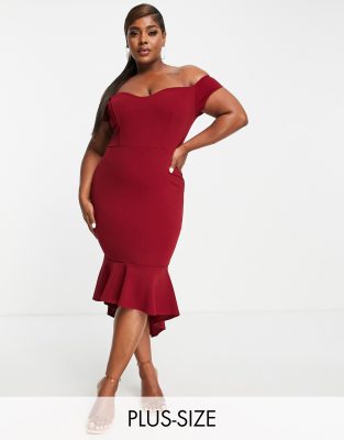 John Zack Plus off shoulder dress in red