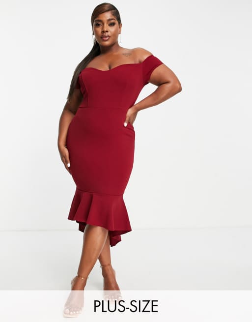 John Zack Plus off the shoulder dress in red ASOS