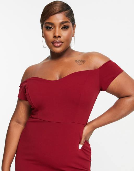 John Zack Plus off the shoulder dress in red ASOS