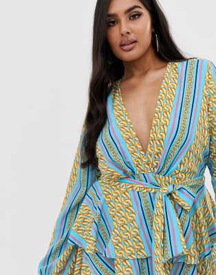 plus plunge chain print skater dress