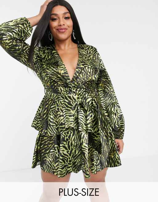 Plus Zebra Print Blouson Sleeve Wrap Dress