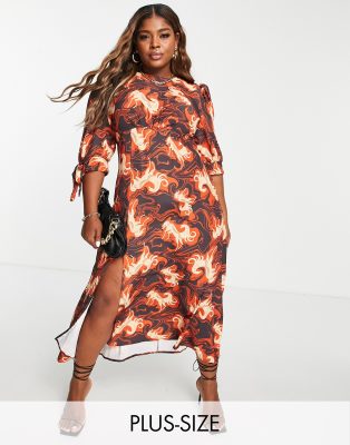 John Zack Plus tie sleeve midaxi dress in swirl horse print