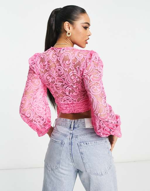 John Zack – Spitzenoberteil in Rosa mit Zierknoten vorne, Kombiteil, 4 von 4