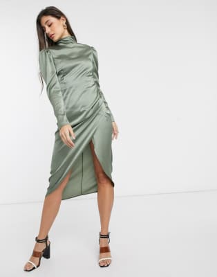 satin ruched side dress