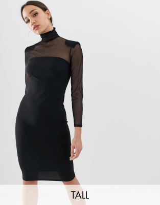 black bodycon dress with mesh sleeves