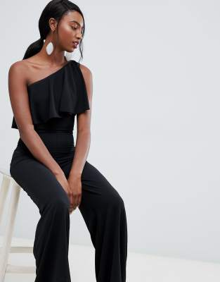 one shoulder overlay jumpsuit