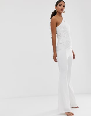 white ruched jumpsuit