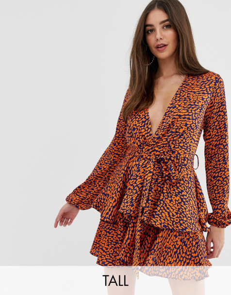 John Zack Tall plunge front skater dress in contrast leopard