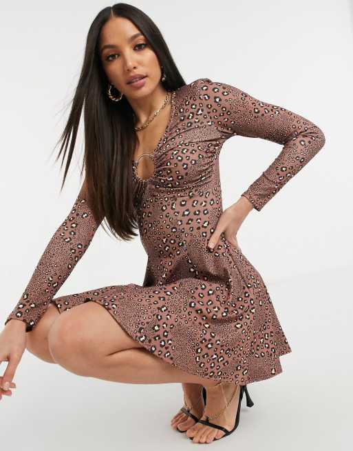 John Zack Tall ring detail mini skater dress in black, 4 of 4