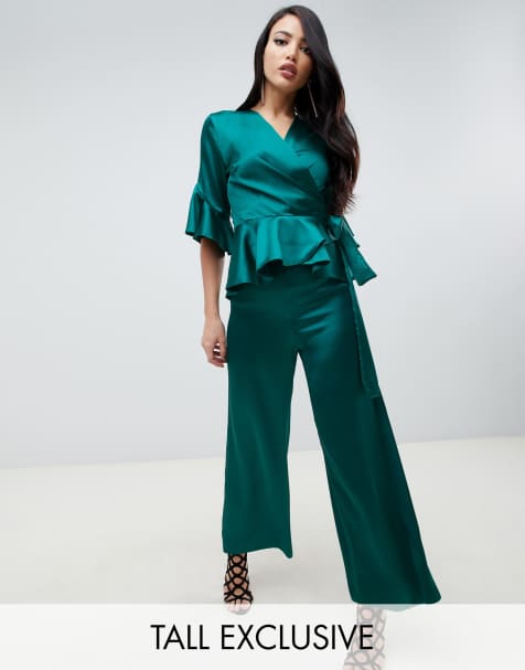 John Zack Tall satin culotte in green