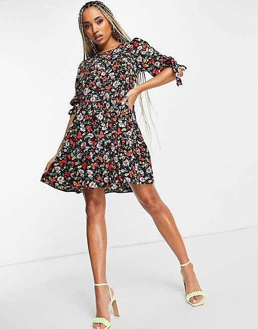 John Zack tiered midi dress in red floral 