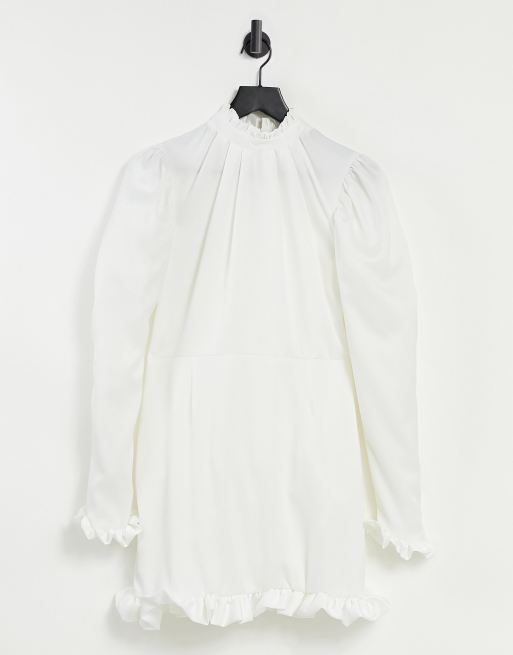 John Zack - Vestito a trapezio corto con volant e polsini color écru