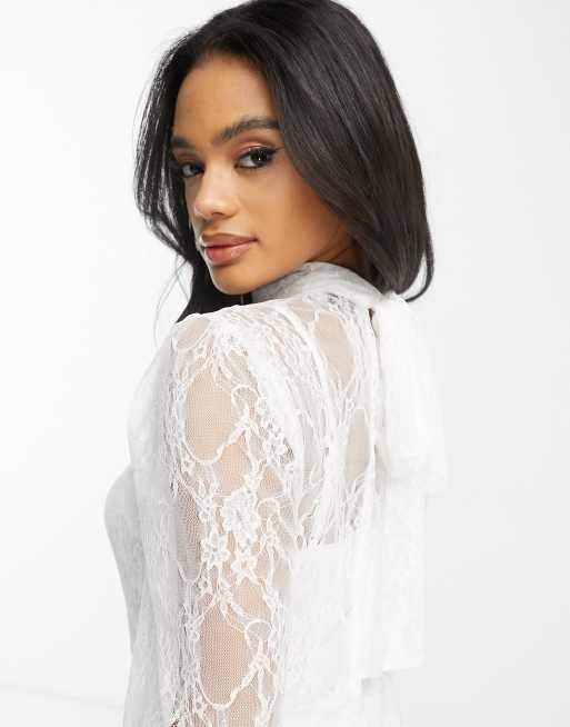 John Zack - Vestito corto in pizzo bianco arricciato davanti, 3 di 4