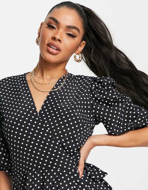 John Zack wrap midi dress in black polkadot , 2 of 4