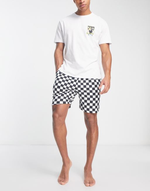 Johnny Bravo – Kurzer Pyjama mit Schachbrettmuster in Schwarz und Weiß, 4 von 4