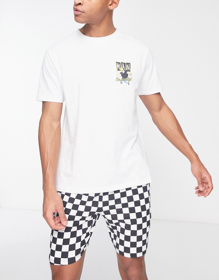 Johnny Bravo pyjama short set in black and white checkerboard