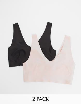Jojoe 2 pack V neck bonded bralettes in black and blush - MULTI - ASOS Price Checker