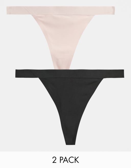Jojoe - Lot de 2 strings tanga avec coutures collées sur les côtés - Noir et blush - MULTI