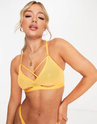 Jojoe Jojoe mesh cut-out bralette with caging in bright orange