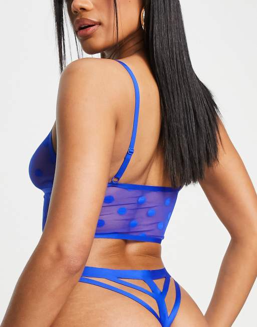 Jojoe nylon blend mesh spot thong with caging in cobalt blue