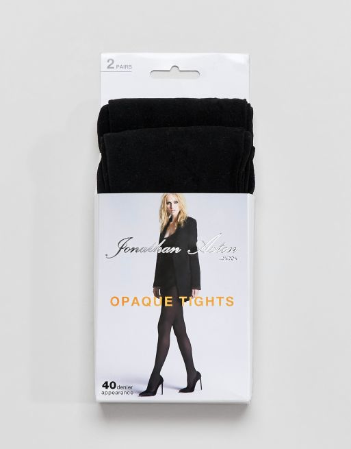 Jonathan Aston 40 denier 2 pack opaque tights in black, 3 of 3