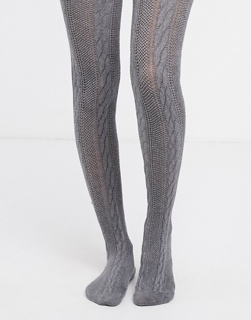 Jonathan Aston cable knit stripe tights in charcoal grey | ASOS