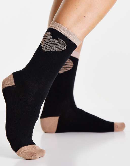 Jonathan Aston - Chaussettes en bambou à motif cœur zébré - Noir