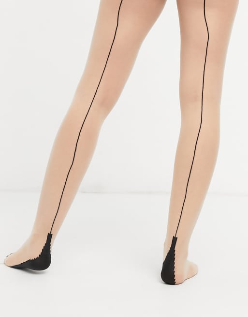 Jonathan Aston contrast backseam tights in beige