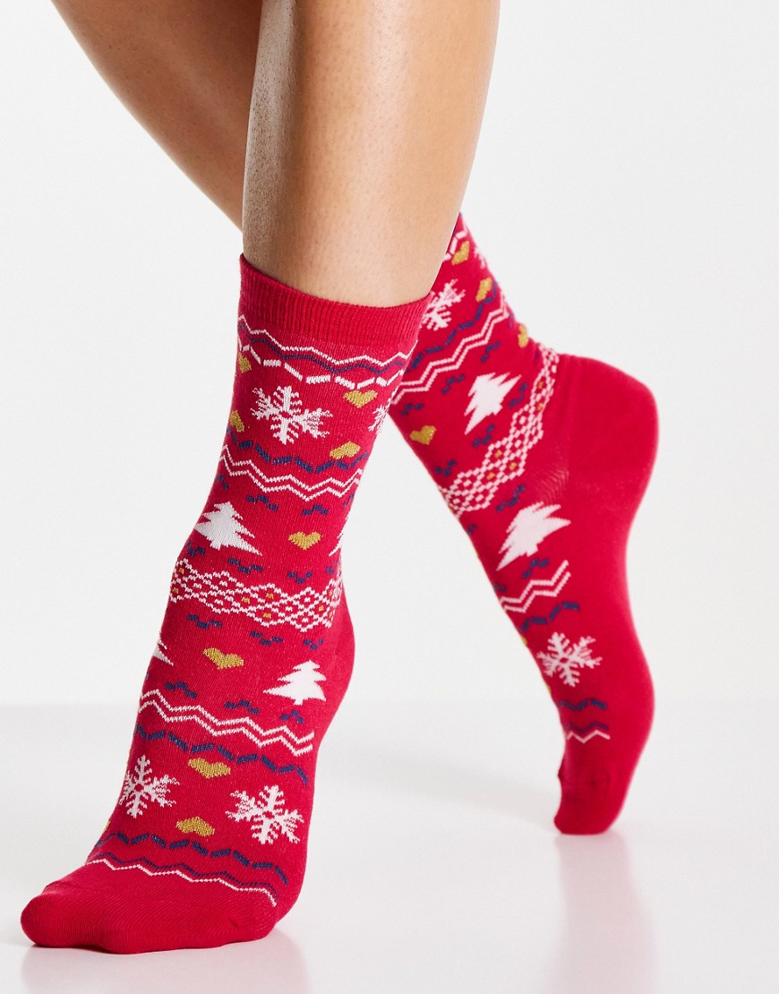 Jonathan Aston cotton christmas fairisle sock in red