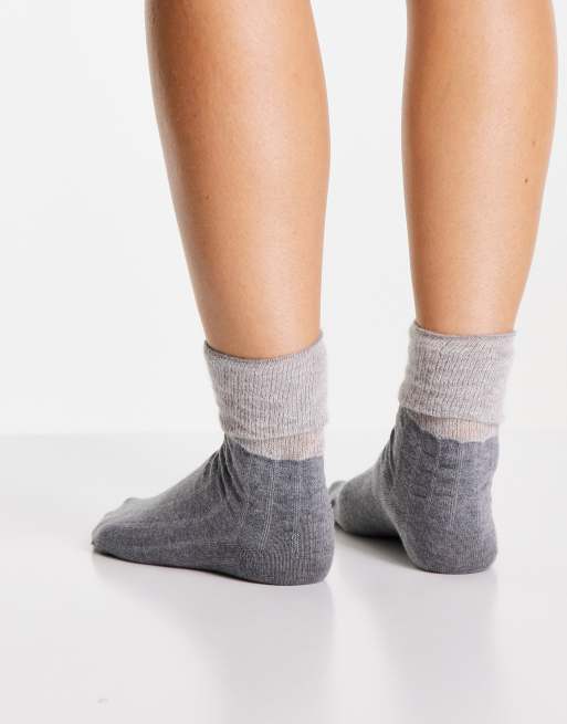 Jonathan Aston cozy cotton contrast turn over socks in gray, 3 of 4