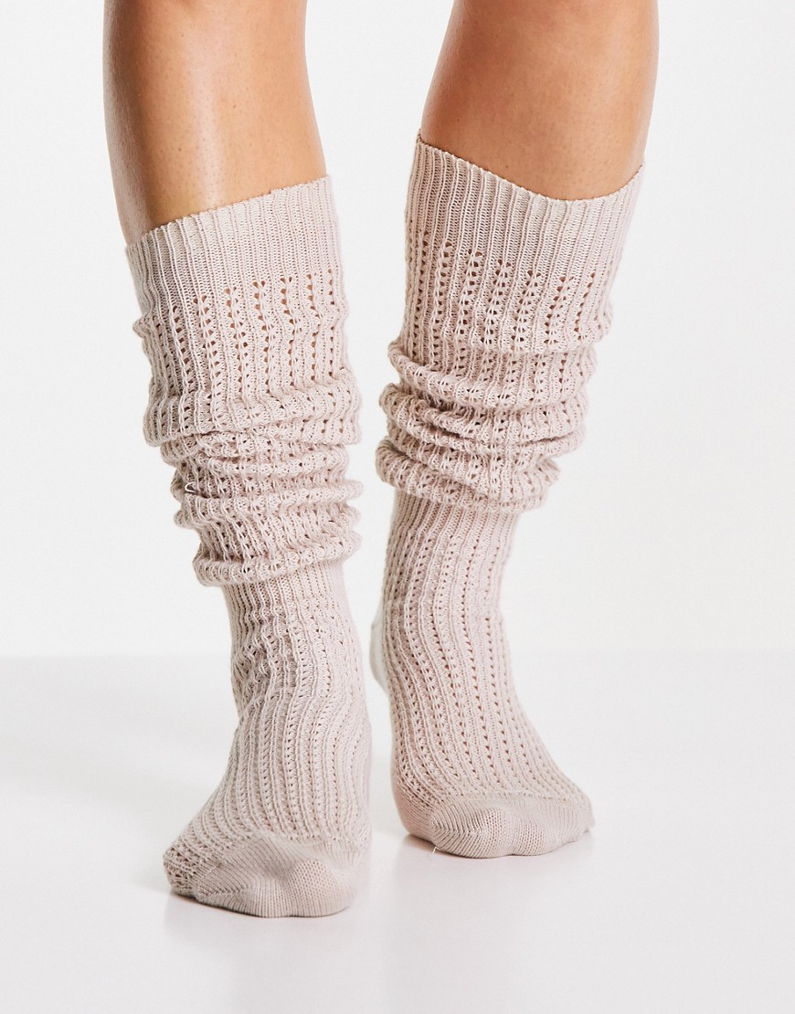 Jonathan Aston cozy wool pelerine slouchy socks in beige-Neutral