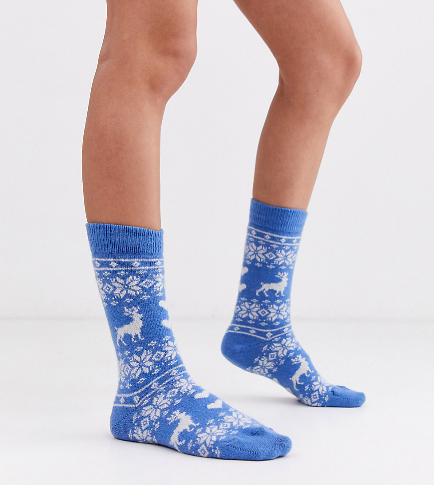 Jonathan Aston - Exclusieve warme sokken met fairisle hertenmotief in blauw