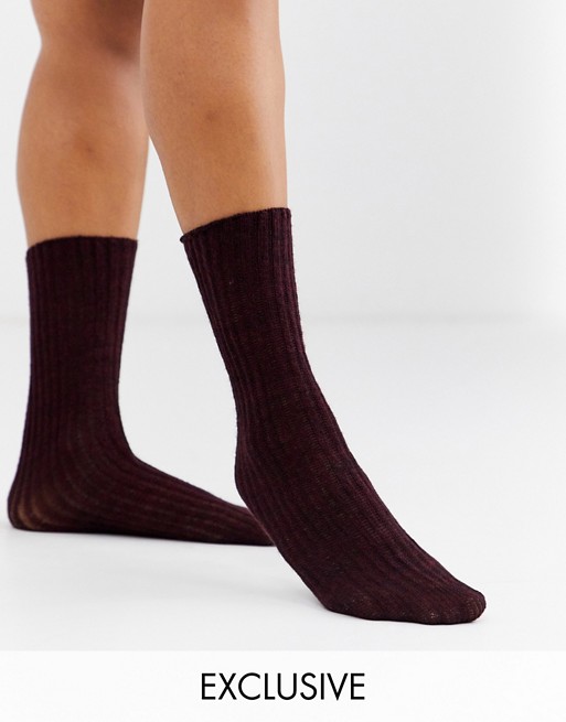Jonathan Aston Exclusive knitted rib sock in burgundy