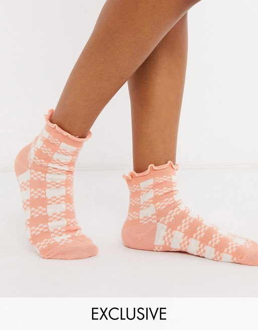 Jonathan Aston Exclusive large scale gingham sock in coral