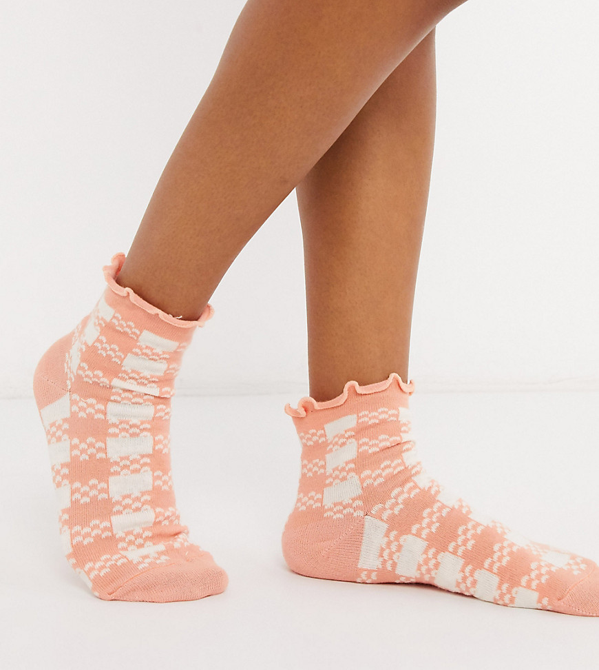 Jonathan Aston Exclusive large scale gingham sock in coral-Orange