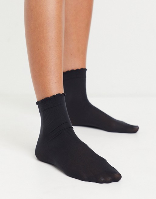 Jonathan Aston frill ankle sock in black