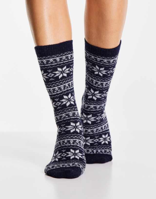 Jonathan Aston wool fairisle socks in navy