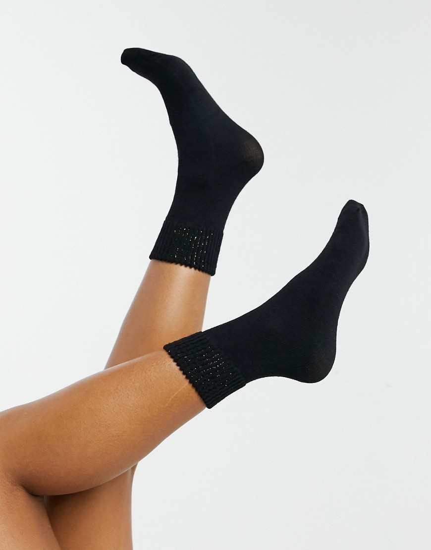 Jonathan Aston wool shimmer ankle socks in black and gold