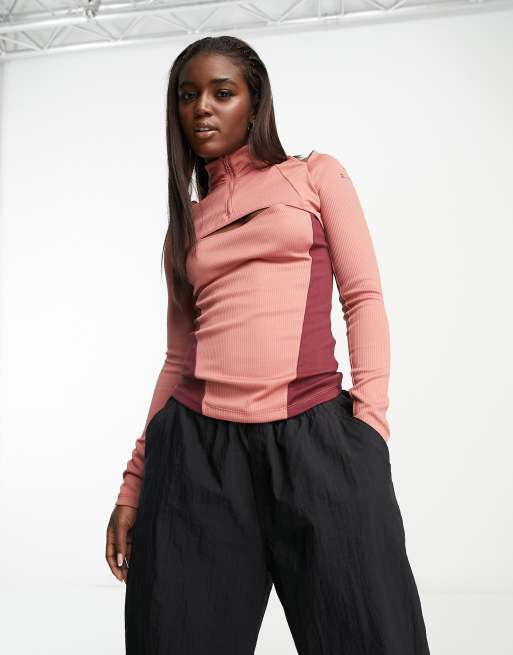 Jordan 23E Rib quarter zip top in canyon pink and cherrywood red