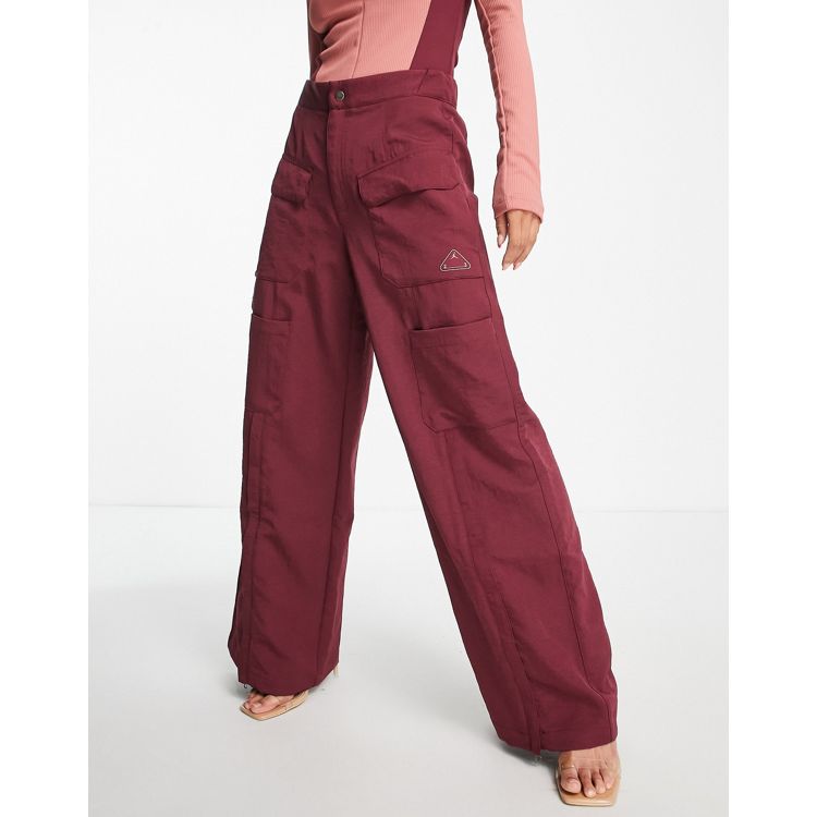 Adidas Women's Track Pants Mystery Red Burgundy Wide Parachute Loose Fit  Size L