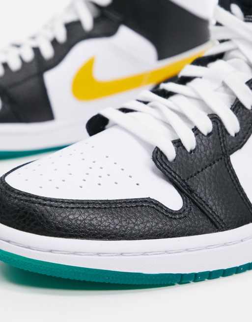 Air jordan 1 mid trainers in 2025 black and white with multicolor swoosh