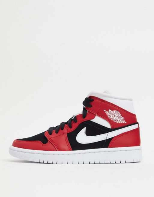 Jordan Air 1 Mid trainers in red black and white