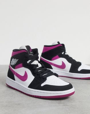 nike air jordan 1 mid white pink and black trainers
