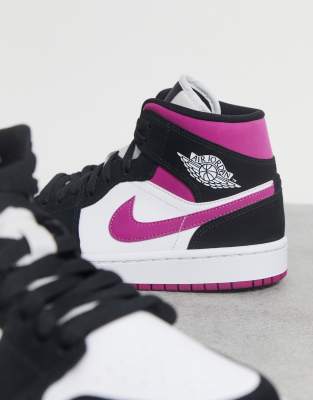 nike air jordan 1 mid white pink and black trainers