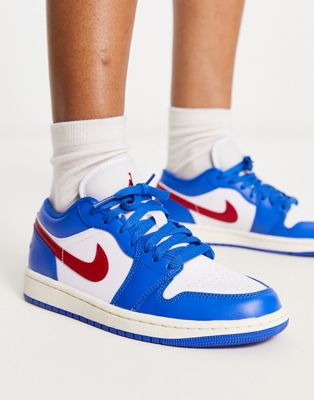 Jordan AJ1 Low trainers in sport blue and gym red - ASOS Price Checker